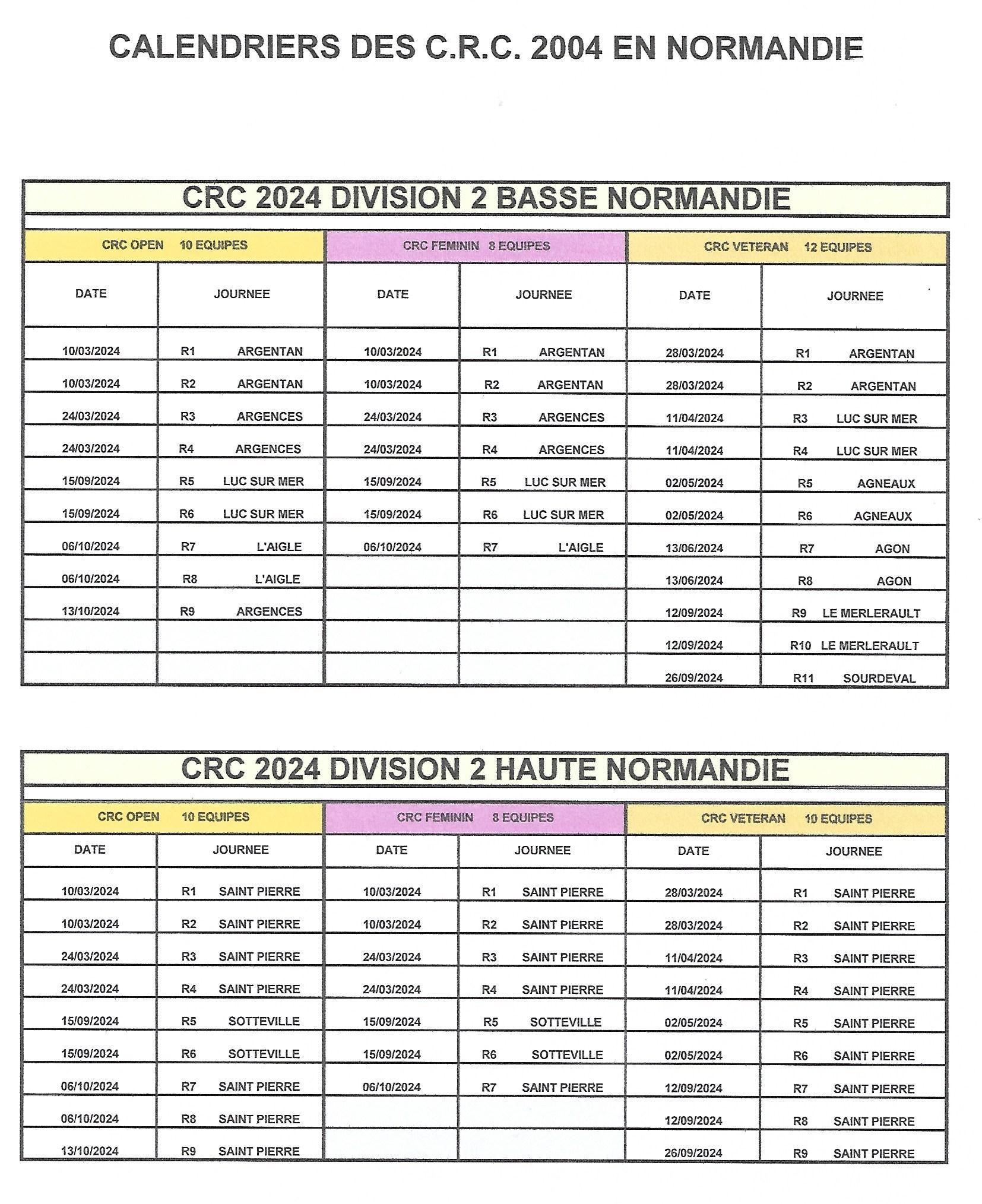 CALENDRIERS CRC BN ET HN